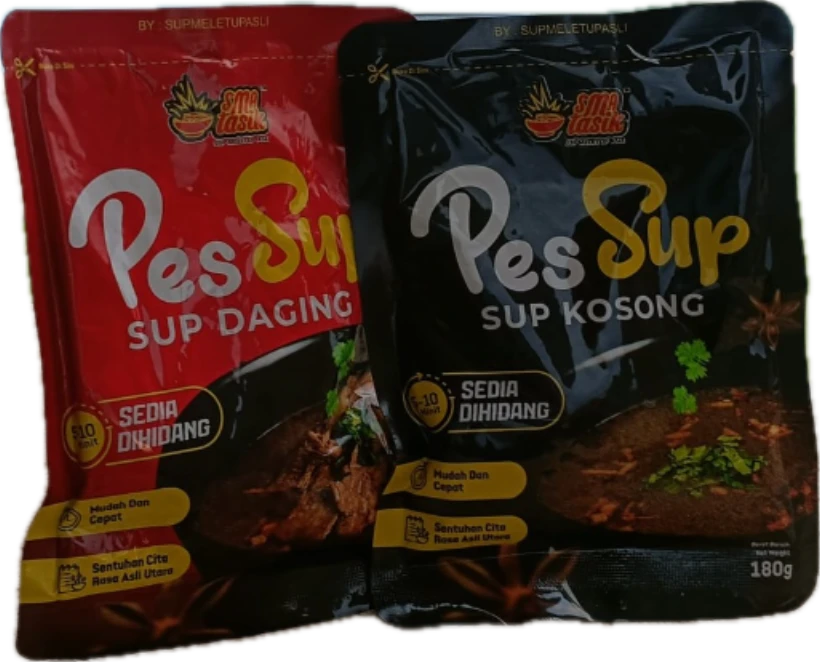 Pek Pes Sup Daging (merah) dan Pes Sup Kosong (hitam)
